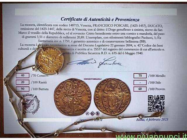 Collana con moneta in zecchino d’oro 1450 d.C - 1