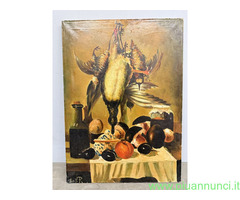 Olio su tela raffigurante natura morta e cacciagio - 4