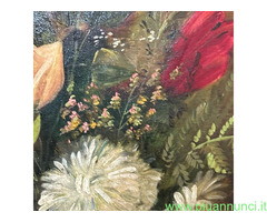 Antica coppia dipinti Vaso con fiori olio su tela