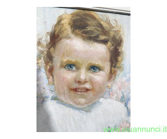 Antico dipinto di gusto Liberty, bambina con fiori