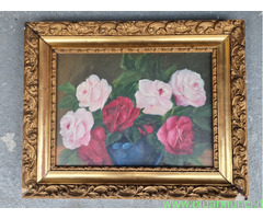 Quadro a Olio su tavola Natura Morta Con Rose in V