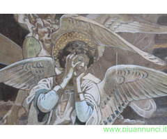 Antico dipinto a tempera Angeli bozzetto
