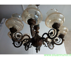 Lampadario in ottone e Vetro inciso 8 bracci