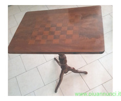 Tavolino legno antico '800 dama scacchi a 3 gambe