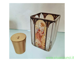Portacandele vintage Alphonse Mucha ,in vetro