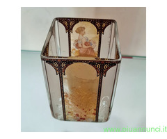 Portacandele vintage Alphonse Mucha ,in vetro